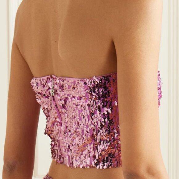 NWT ROTATE BIRGER CHRISTENSEN Emili strapless cropped sequined tulle top - Picture 3 of 6
